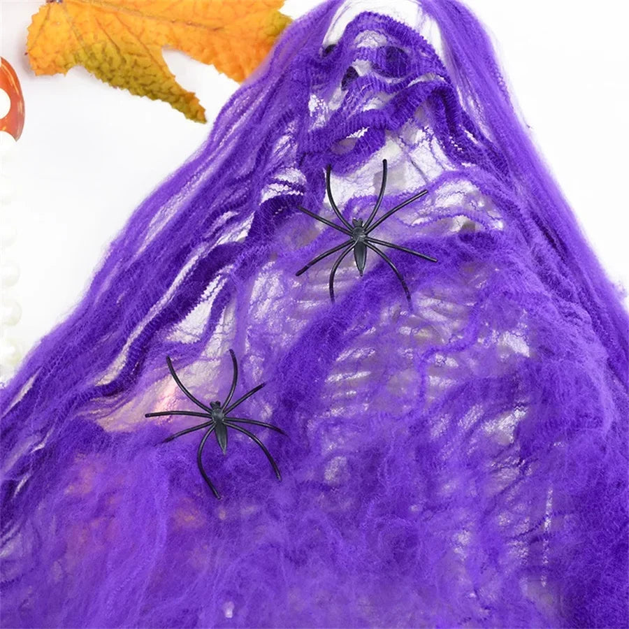 Halloween Spider Web Cobweb Decoration with Two Spider Props