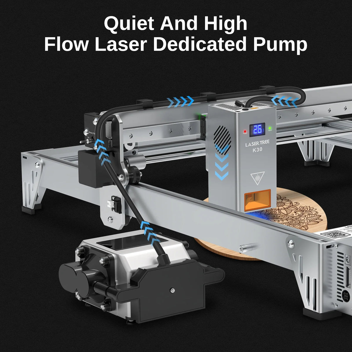 LASER TREE Air Assist Compressor DC 24V Laser Air Assist Pump for Laser Cutter and Engraver Adjustable 10-30 L/Min