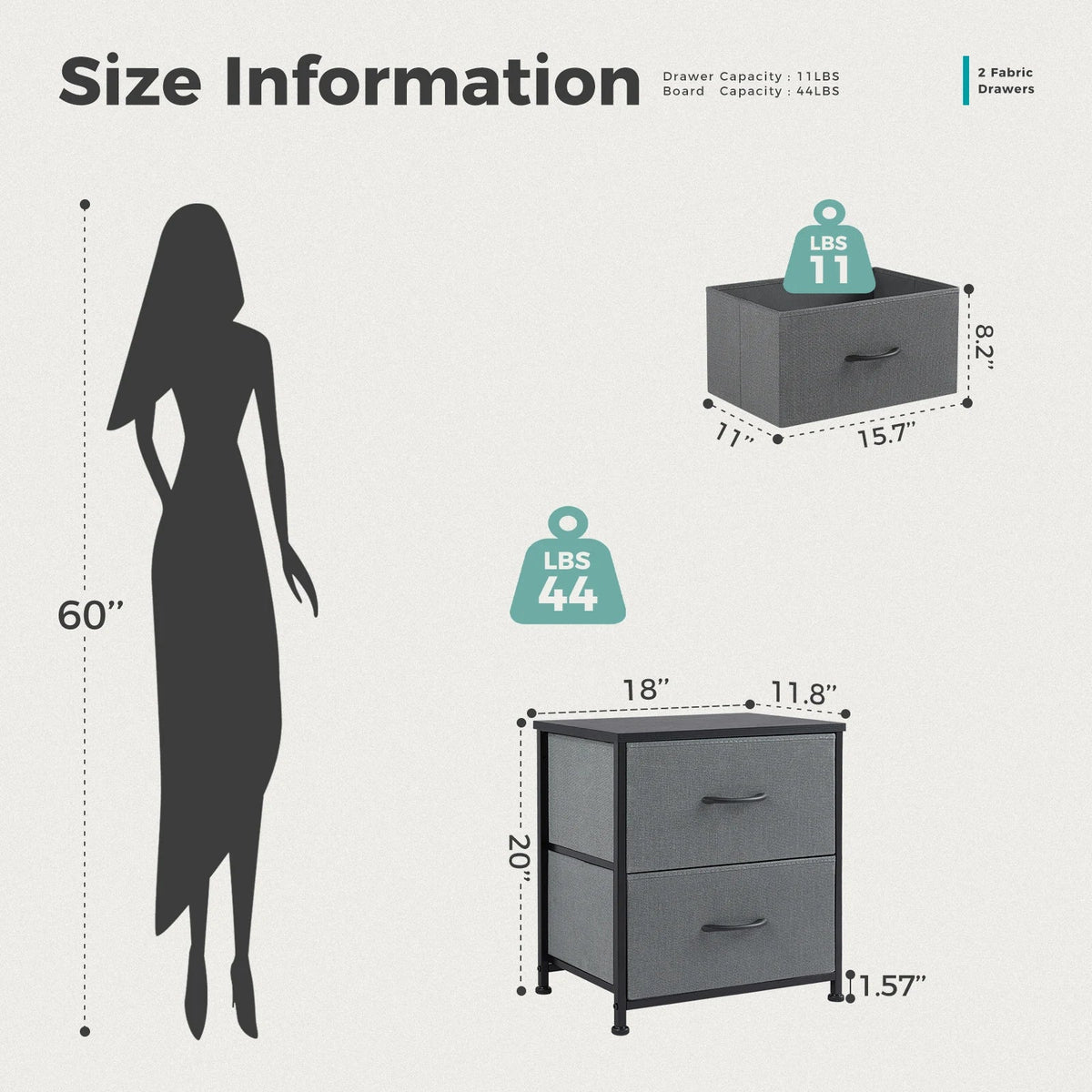 MCQ 2 Fabric Drawers Living Room Cabinet Storage Display Nightstand Bedside Coffee Sofa Tea Table Cabinets For Furniture