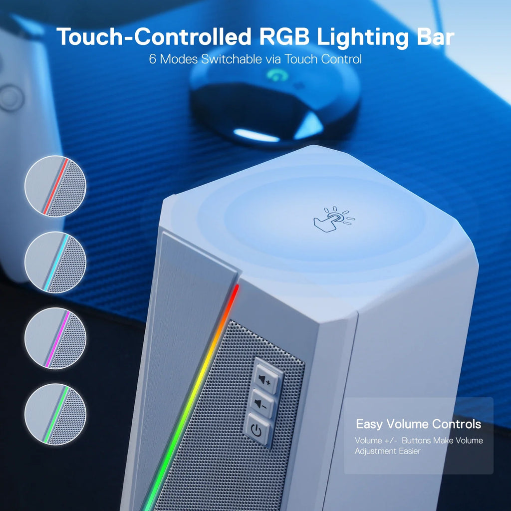 Redragon GS520 Anvil RGB Desktop Speakers - 2.0 Stereo, 6 Touch-Control LED Modes, USB Powered