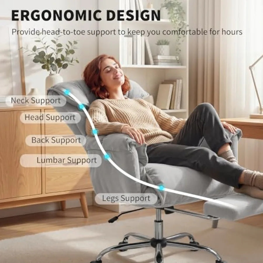 Executive Office Chair for Home or Office Use, Premium Mesh and PU Leather, Light Gray, Ergonomic Design with Adjustable Footre