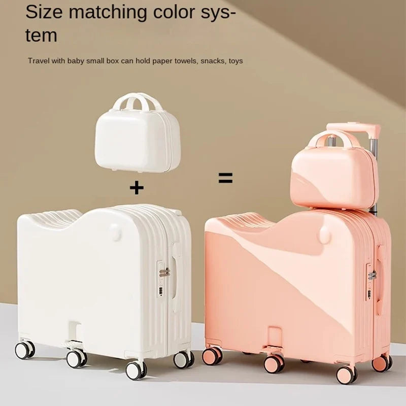 Children's Luggage Can Sit Ride Suitcase Six Wheel Luggage Set Luggage with Cup Holder Travel Suitcase