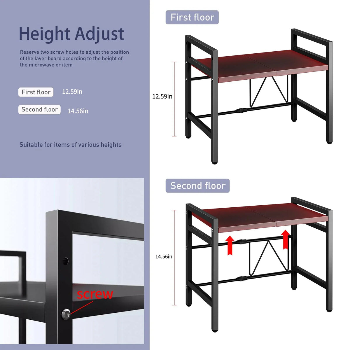 Expandable Kitchen Microwave Shelf, 42-64 cm Metal Rack