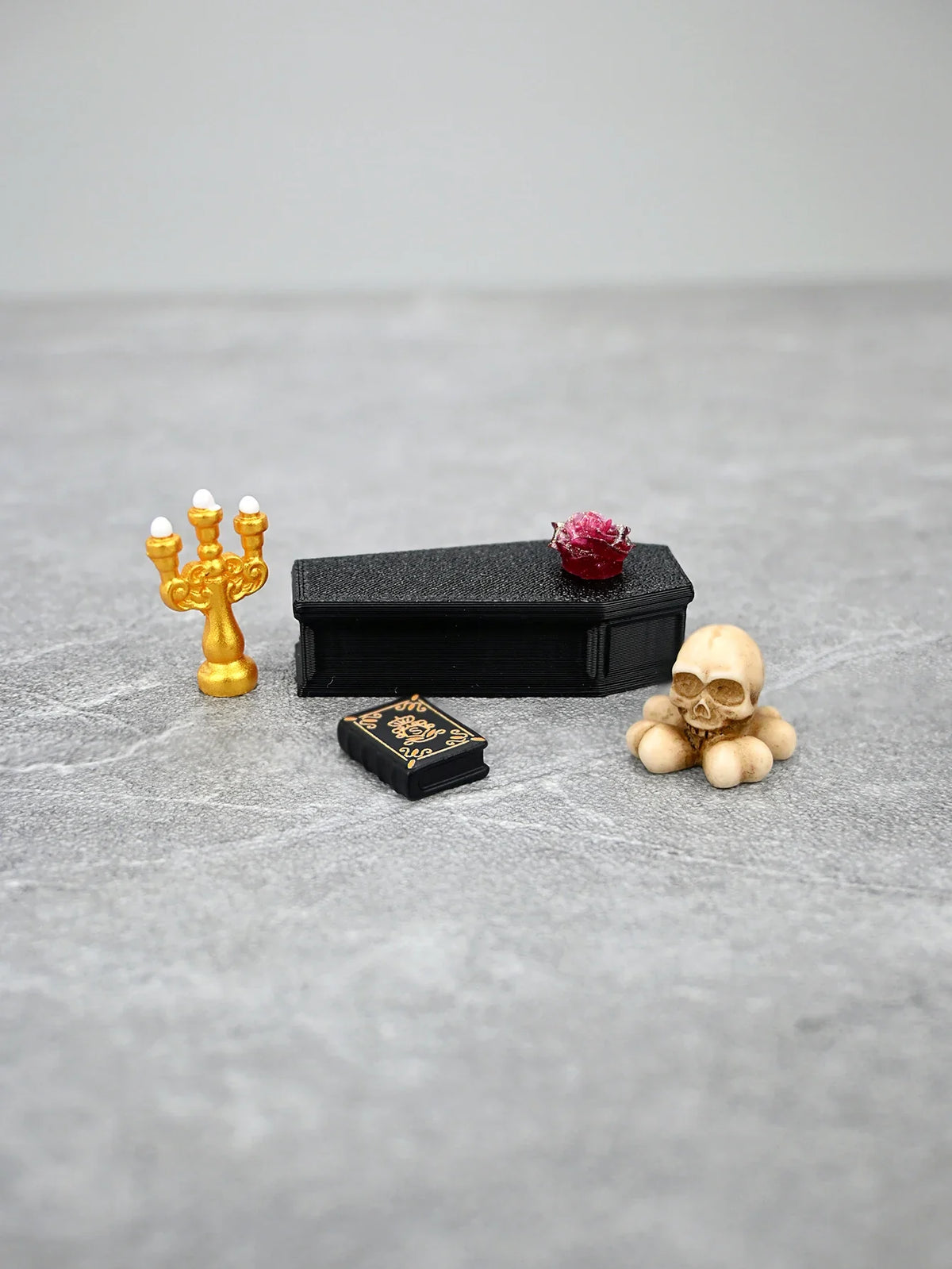 Miniature Skeleton Coffin Scene Ornament, Vampire Coffin