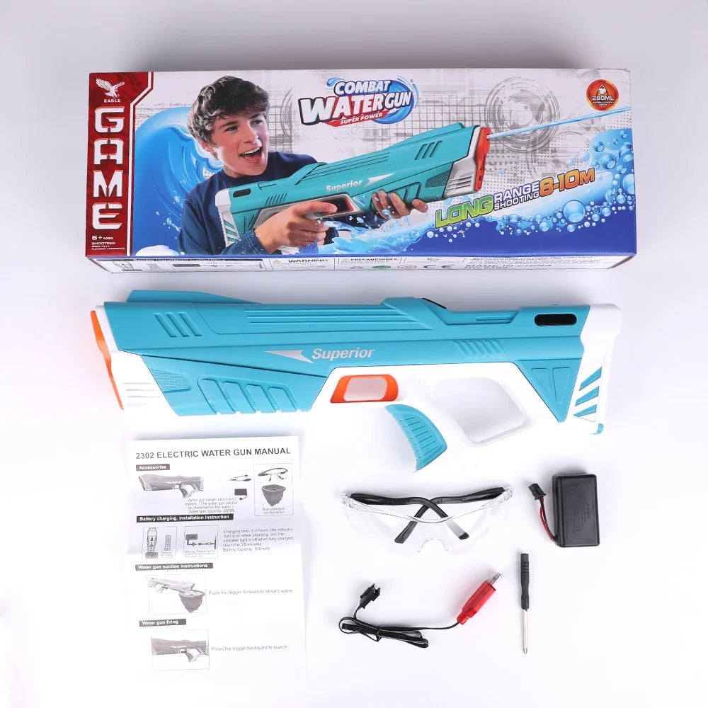Electric Water Gun Auto Suction 32ft Range Pool Beach Outdoor Party High-Speed Burst