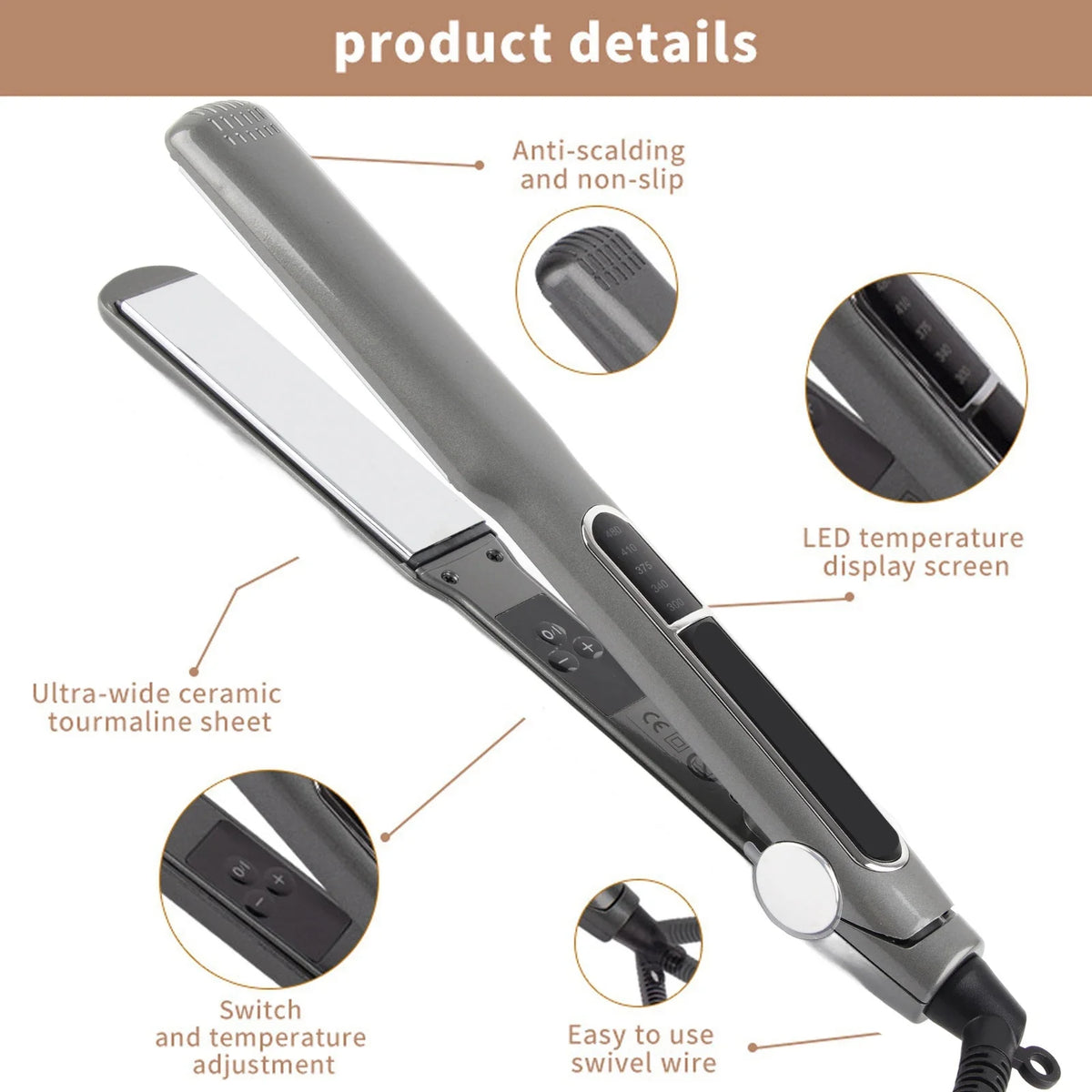 Hair Straightener Hair Straightener Multigear Adjustment 480 Degrees Fahrenheit Hair Straightening Ceramic Iron EU Plug 220v