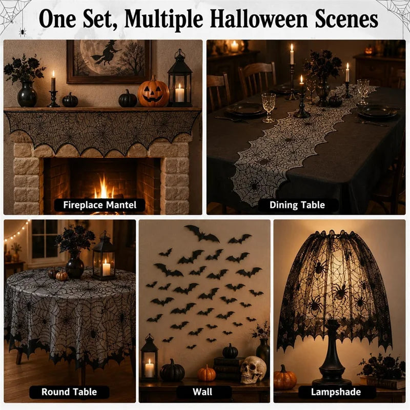 Halloween Decorations Kit Halloween Spiderweb Tablecloth Runner Fireplace Scarf Lace Spiderweb Tablecloth Halloween Party Decor