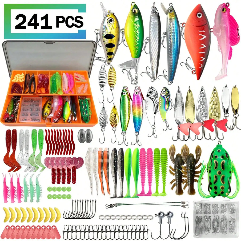 411/241/196/137/85pcs Fishing Lure Set, With A Box, Soft Baits, Spoon Baits, Hooks, Hard Baits And Other Fishing Accessories Sets, Universal For Seawater And Fresh Water