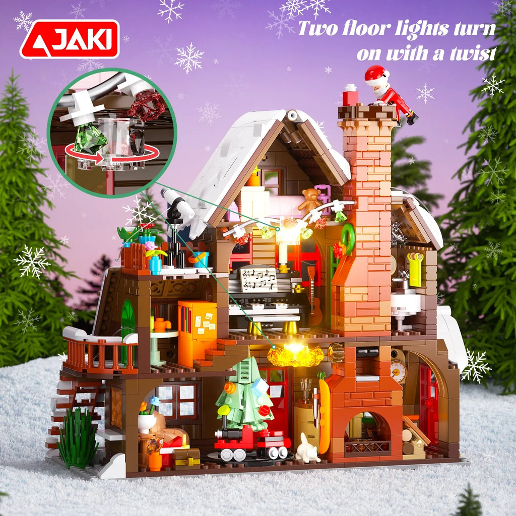 JAKI Christmas Wooden House Model Assembly Toy Home Creative Ornament Building Blocks Set Christmas Gift for Boys and Girls