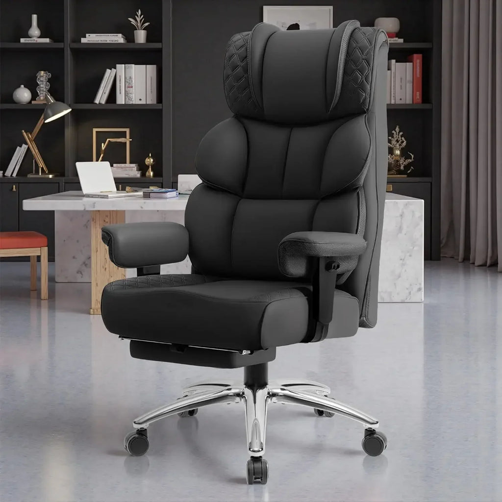 Office Desk Chair, Big and Tall Leather Gaming Chair with Footrest, Ergonomic Comfy Executive High-Back Reclining Computer