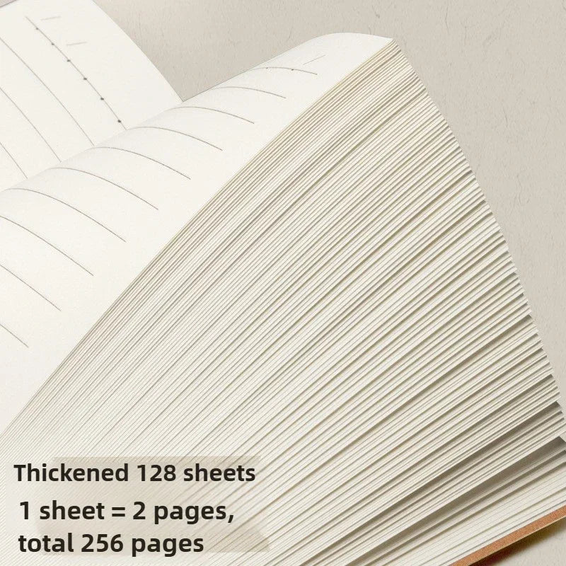 A6 Pocket Thickened Notebook 256 Pages 128 Sheets Line Blank Grid Inner Pages Kraft Paper Cover Small Notepad Book