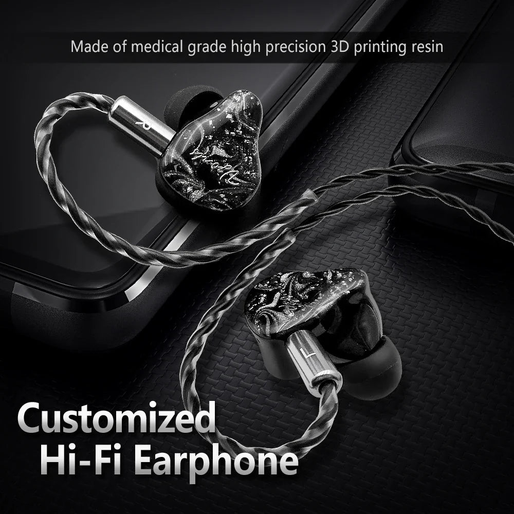 Vzonis Resin 3D Printed 10MM Dual Dynamic Driver HiFi IEM In Ear Earphones High-Resolution Monitoring Fever Music Headphones