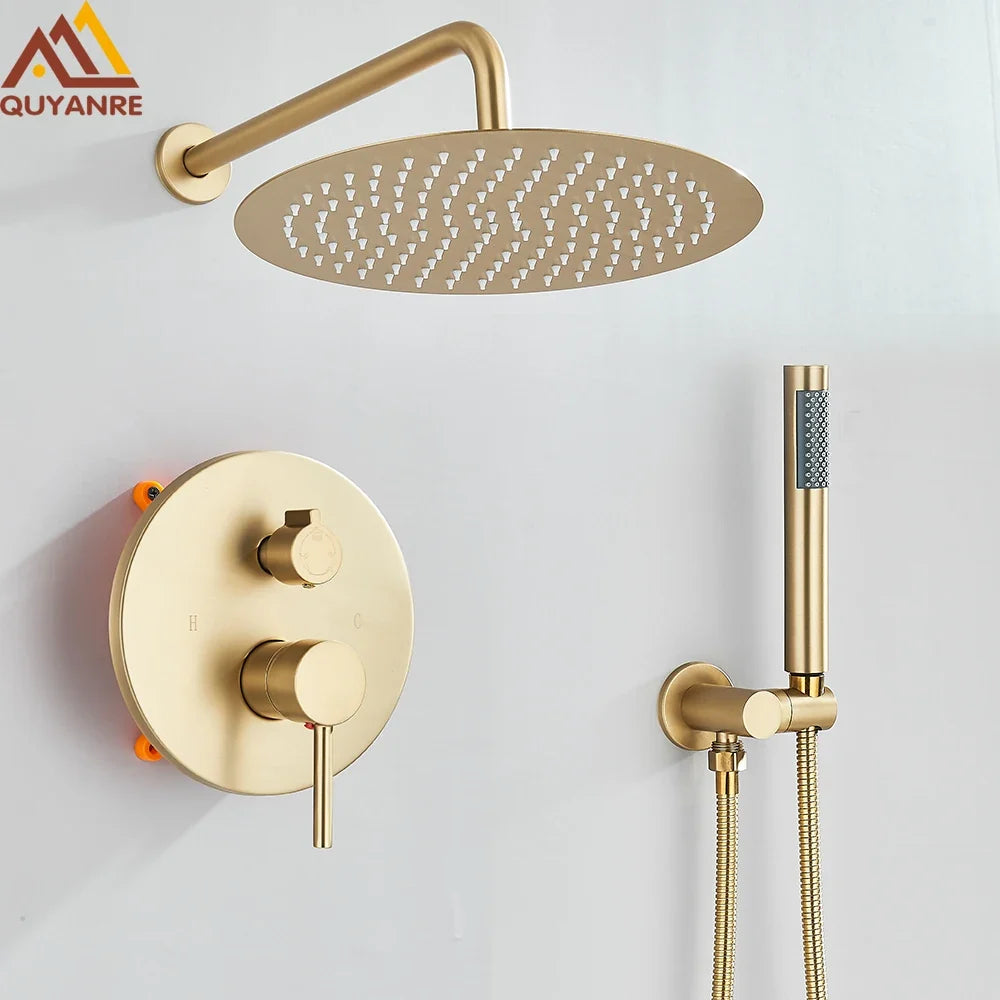 Gold Brushed Shower Faucets Set 2/3 Way Concealed Shower System For Bathroom Rainfall Shower With Tub Spout