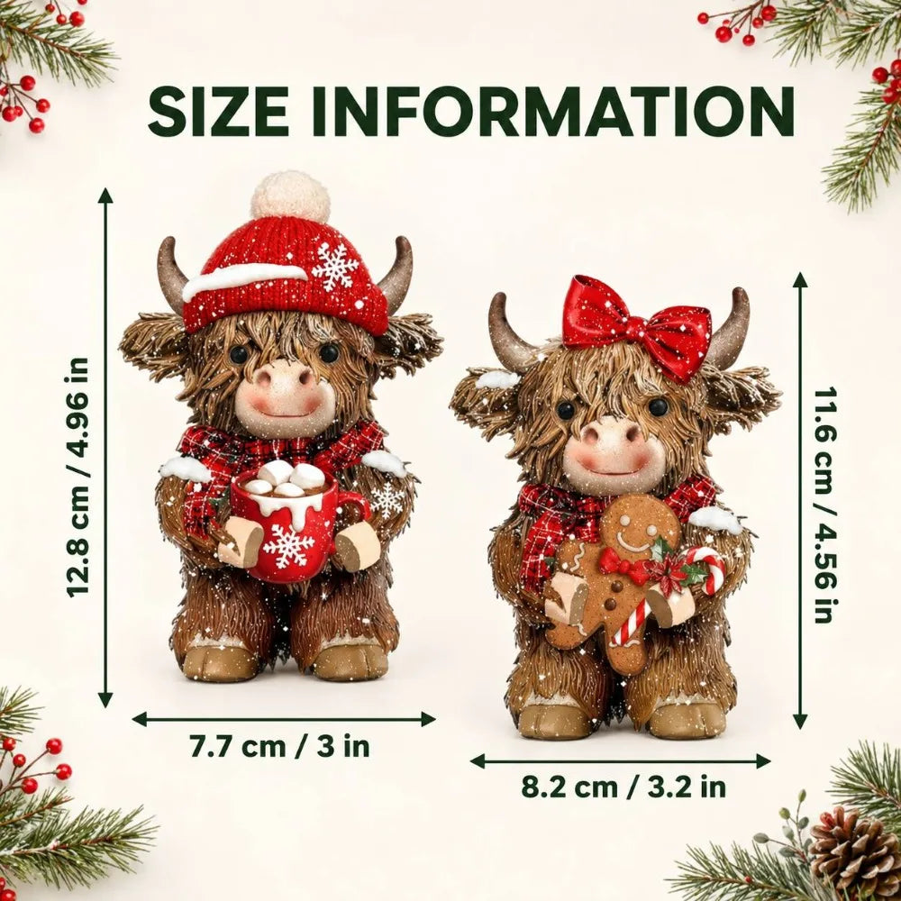 Halloween Decoration Highland Cow Ornaments Highland Cow Wooden Tabletop Decoration, Cow Statue with Skull Hat