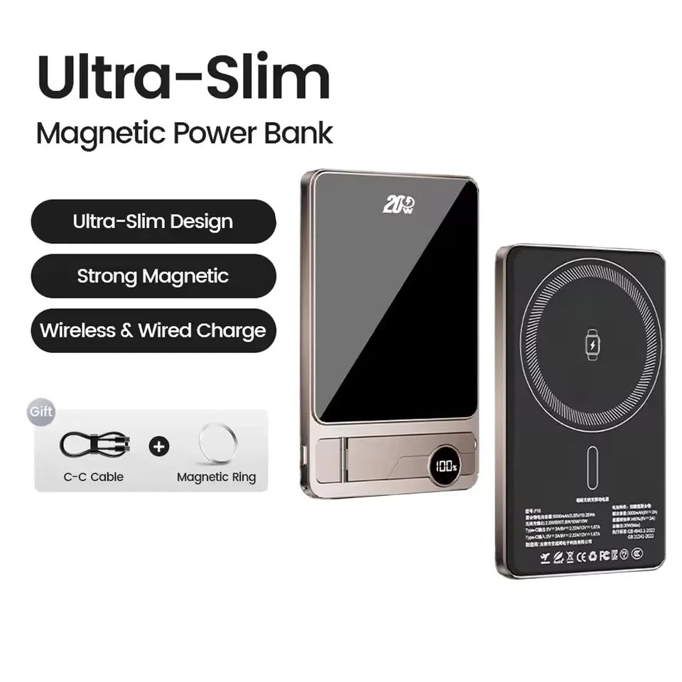 Ultra-thin Magnetic Power Bank Wireless Fast Charging Portable Battery for Apple Watch iPhone Samsung for Magsafe Powerbank