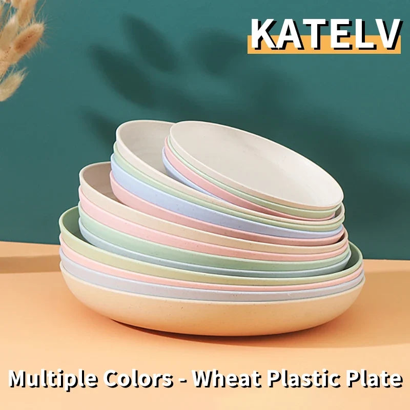 4Pcs Dinner Plate Set Wheat Straw Eco Friendly BPA Free Biodegradable Picnic Fruit Snack Plate Bone Dishes Kitchen Accessories