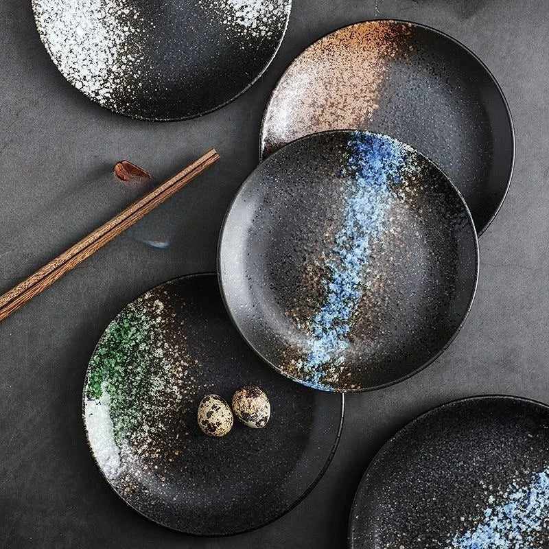 Japanese Style Porcelain Dinner Plate Set for Steak Fruit Salad - Premium Ceramic Dish Microwave Safe Non-Slip Kitchen Gift