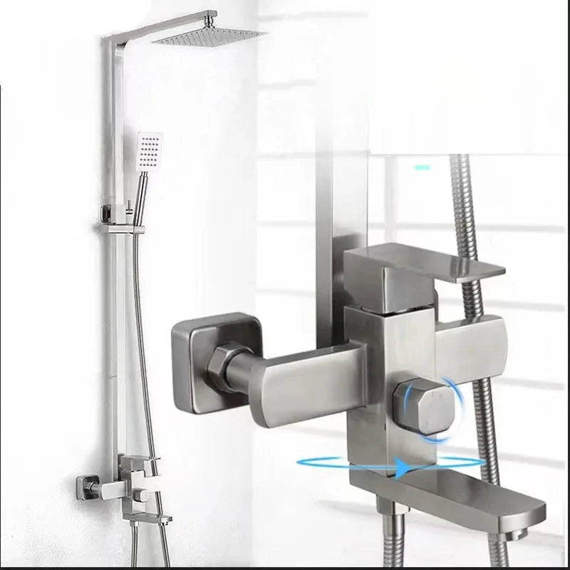 Wall-Mounted Rainfall Shower Faucet Set with Slide Bar