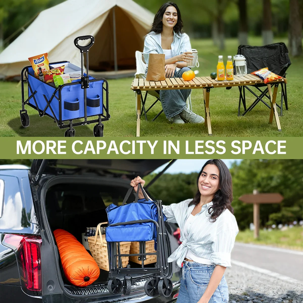 Black Foldable All-Terrain Camping Wagon Heavy-Duty Collapsible Utility Cart for Outdoor Beach Shopping Compact Space-Saving Garden Transport Rolling Wagon