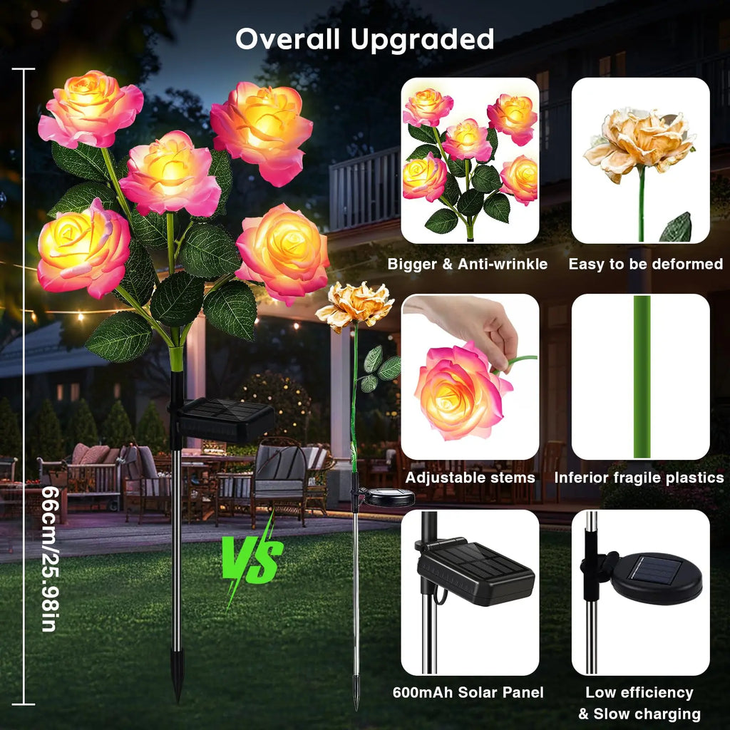 Solar Rose Garden Lights, Color-Changing LED Figurine Lights