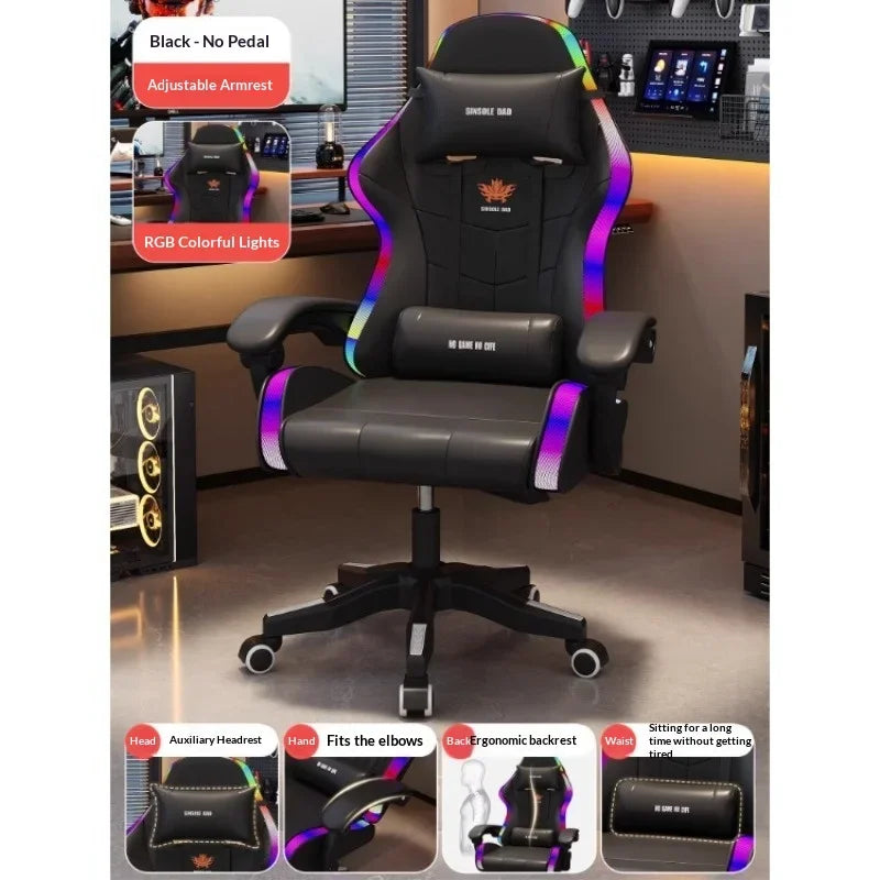 Gaming Chair Ergonomic LED Light Recliner Computer Office Chair Adjustable Lumbar Headrest Armrest Home Bedroom Gamer Chair