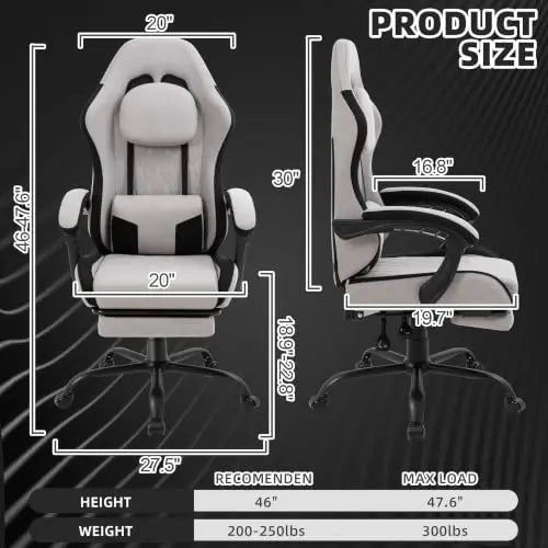 （Local US Inventory）Fabric Gaming Chair for Adults with Footrest and ket Spring Cushion Ergonomic Reclining Computer Chair Grey