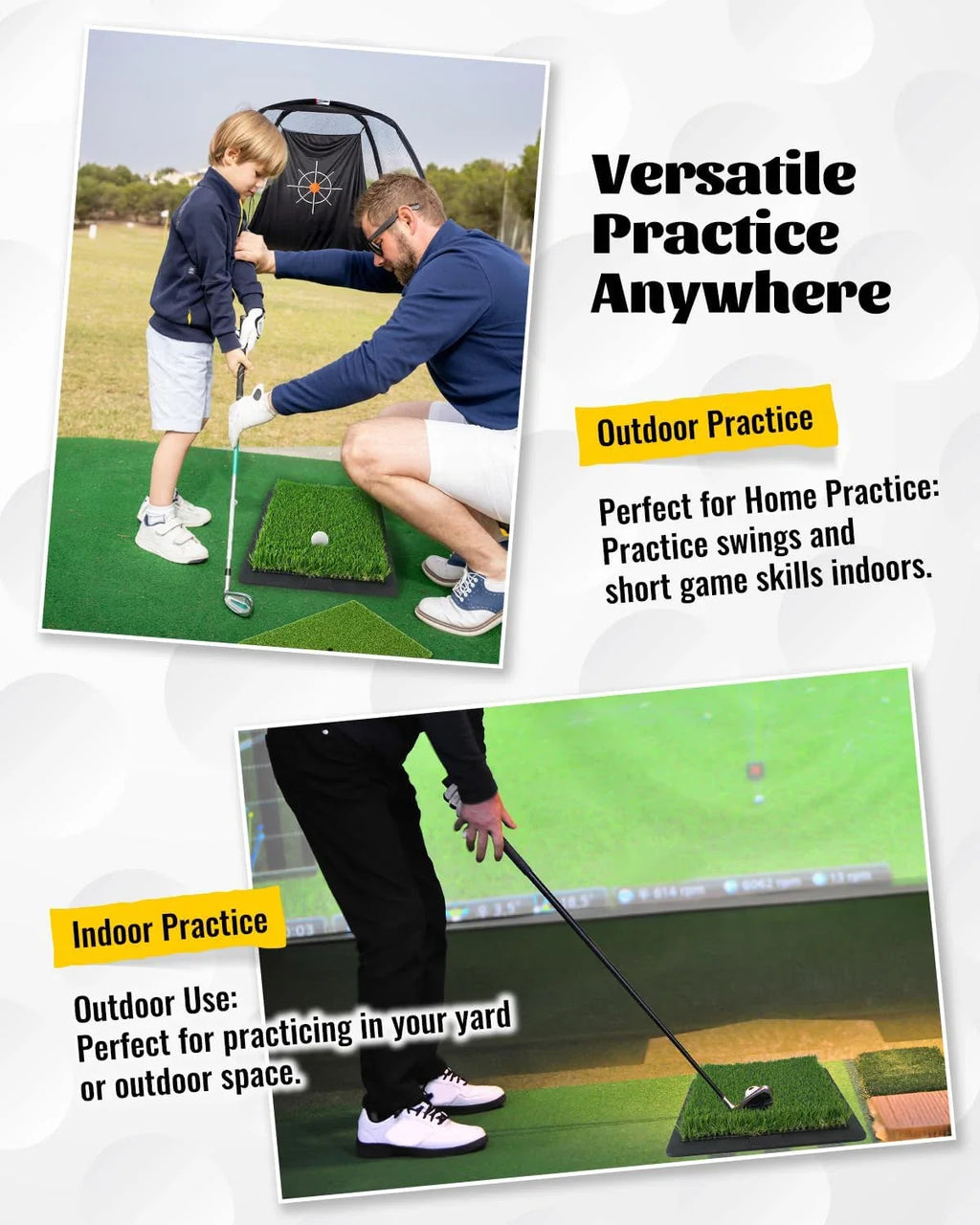 Golf Swing Trainer Mat for Practice & Training – Replaceable Turf Surfaces, Non-Slip Rubber Base for Indoor/Outdoor Use, Include