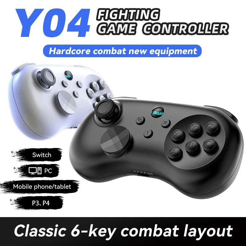 Y04 Game Controller 6-key Fighting Game Controller with Adjustable Height Hall Joystick Supporting PC/IOS/Switch/Android