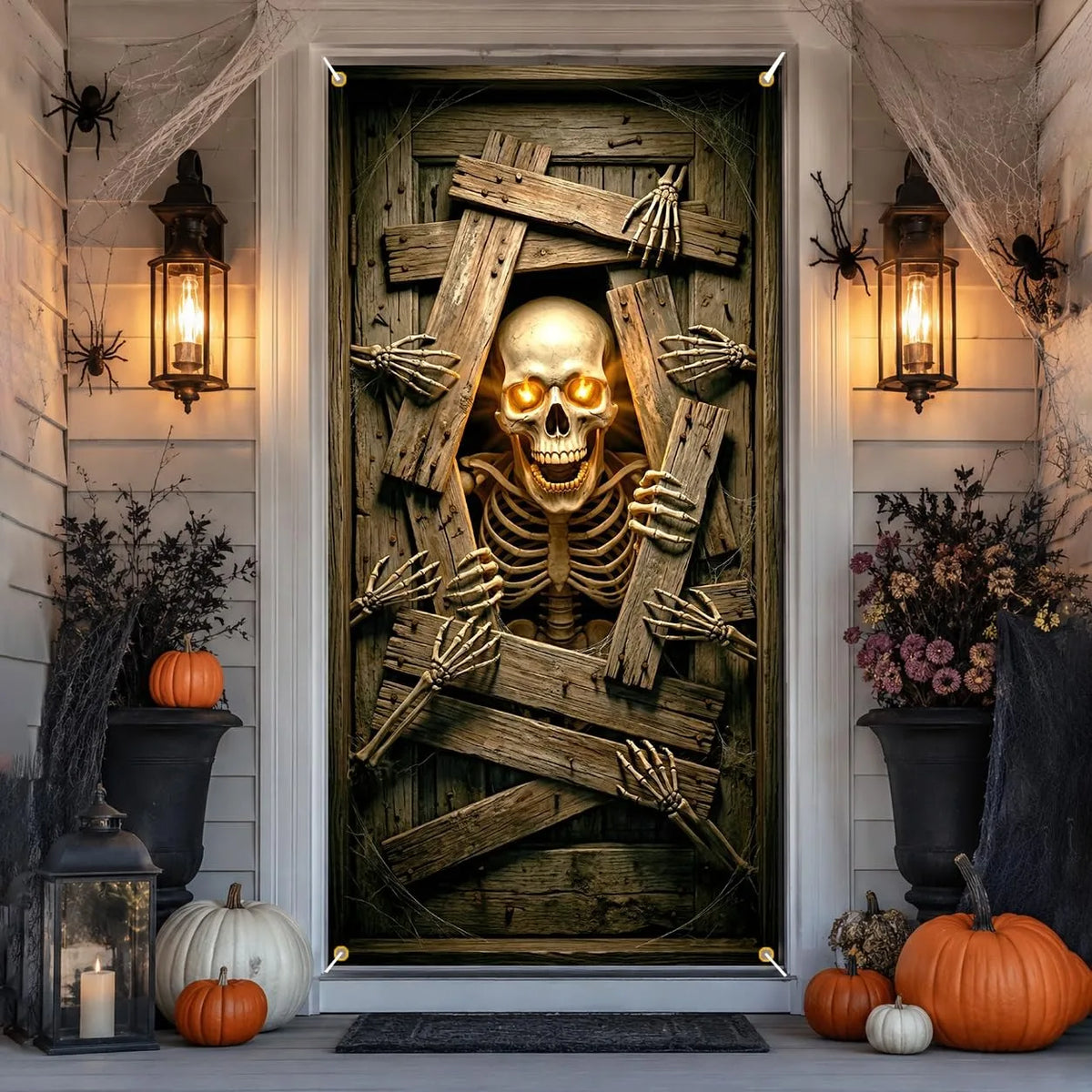Halloween Skeleton Door Banner - Glowing Eyes, 90 x 180 cm