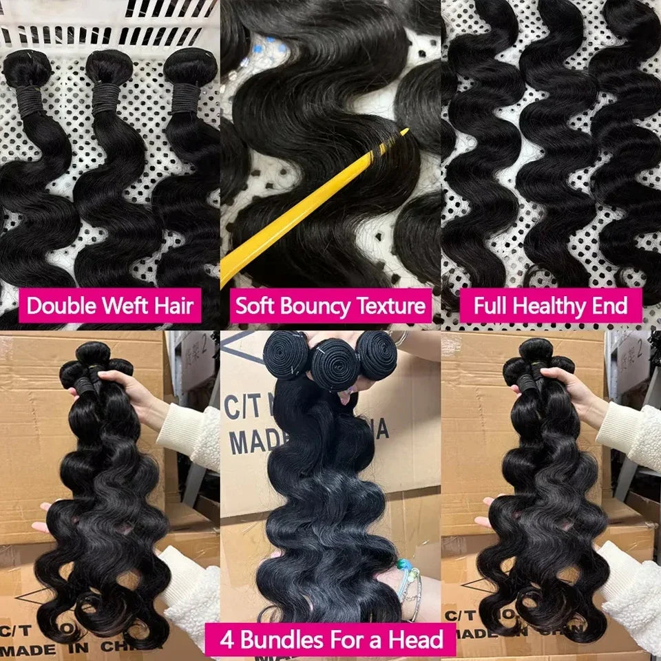 30 Inch Human Hair Body Wave Bundles Brazilian Raw Hair Weave 2/3/4 Bundles Human Hair 26 28 30 Inch Body Wave Hair Extensions