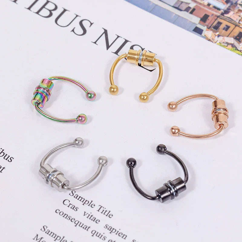 1/4Pcs Women Fake Piercing Nose Ring Hoop Septum Piercing Nose Clip Rock HipHoop Stainless Steel Magnet Fashion Body Jewelry