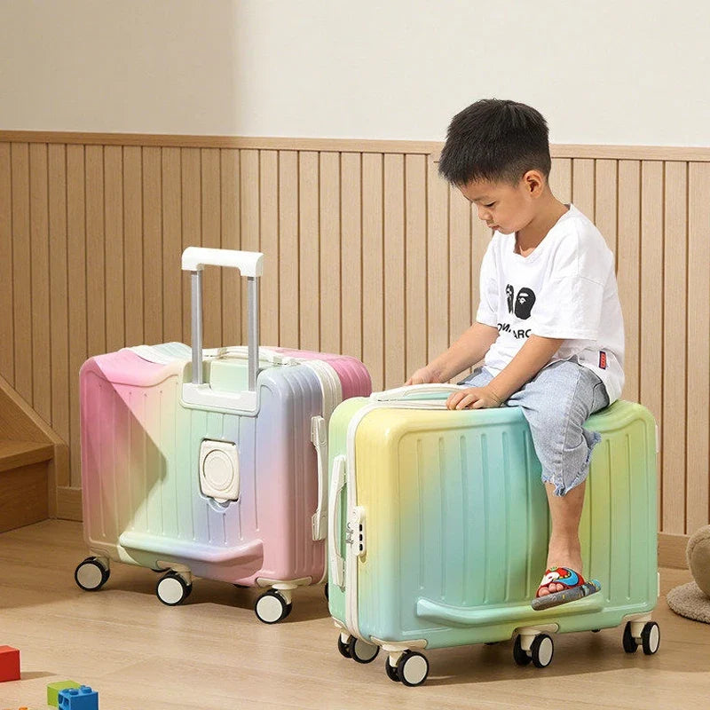 Gradient Color kids' Luggage Can Ride Small Travel Boarding Box with Cup Holder and Combination Lock 20/22inch Suitcase Children