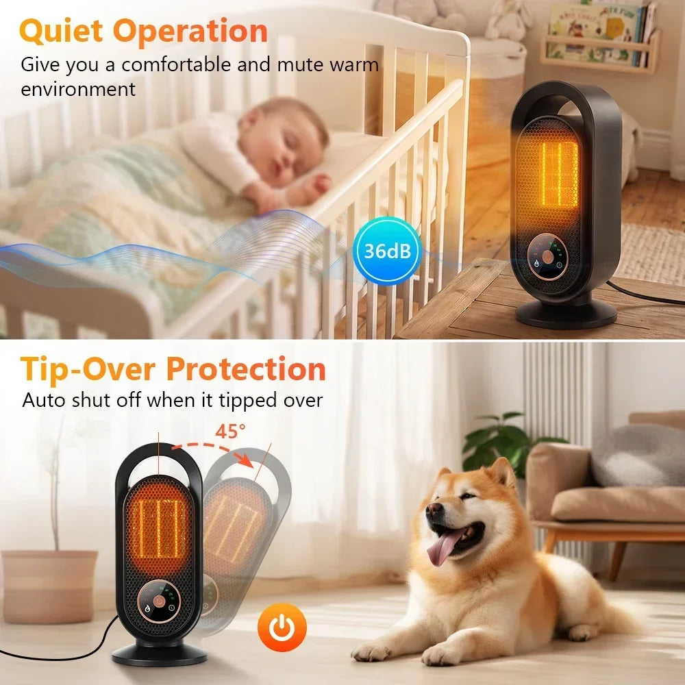 Electric Ceramic Space Heater 1000W, PTC Fast 3s Heat, Touch Screen 3 Heat 4 Timer Settings, Tip-Over Protection, under 36dB