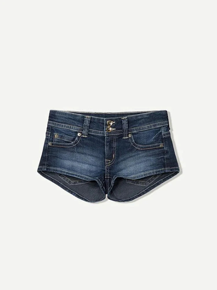 Y2k Zipper Denim Mini Shorts For Women Sexy Low Waist Pocket Peachy Bottom Short Jeans Female Chic Street Evening Club Partywear