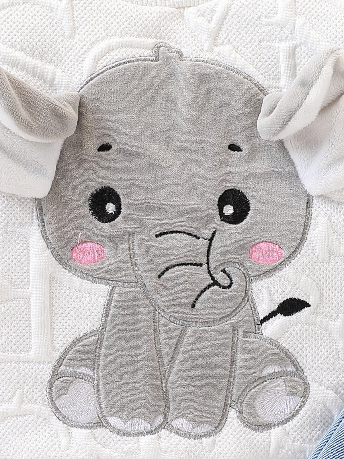 Unisex Baby Elephant Appliqué Quilted Sweatshirt & Distressed Denim Joggers 2-Piece Set