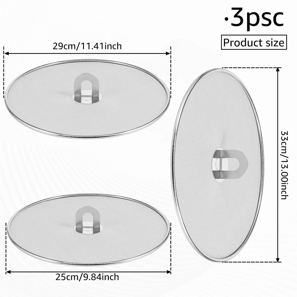 3pcs Splatter Guard Stainless Steel Grease Splatter Screen Oil Cap Pan Mesh for Kitchen Cooking Frying Guard Screen Splash Cover
