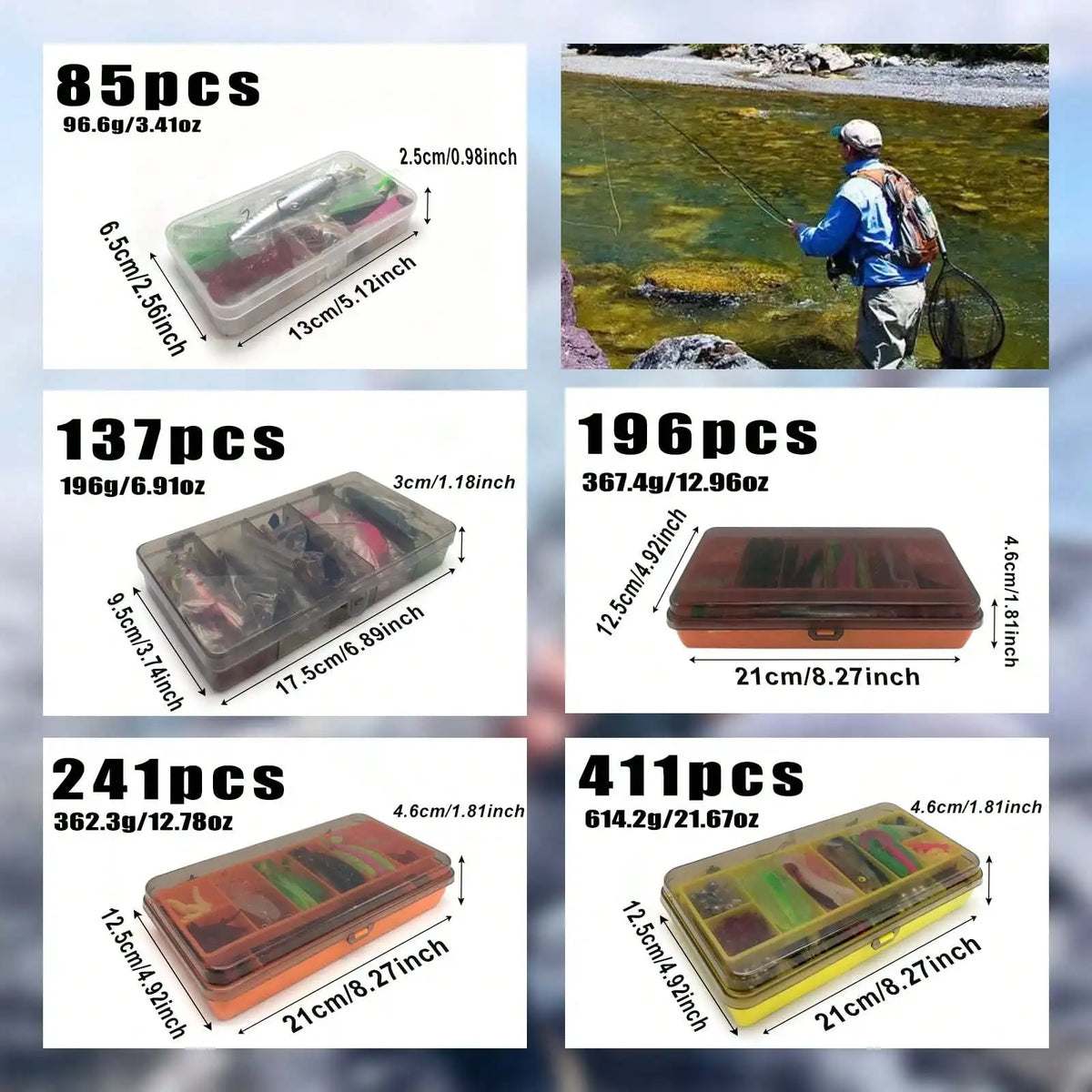 411/241/196/137/85pcs Fishing Lure Set, With A Box, Soft Baits, Spoon Baits, Hooks, Hard Baits And Other Fishing Accessories Sets, Universal For Seawater And Fresh Water