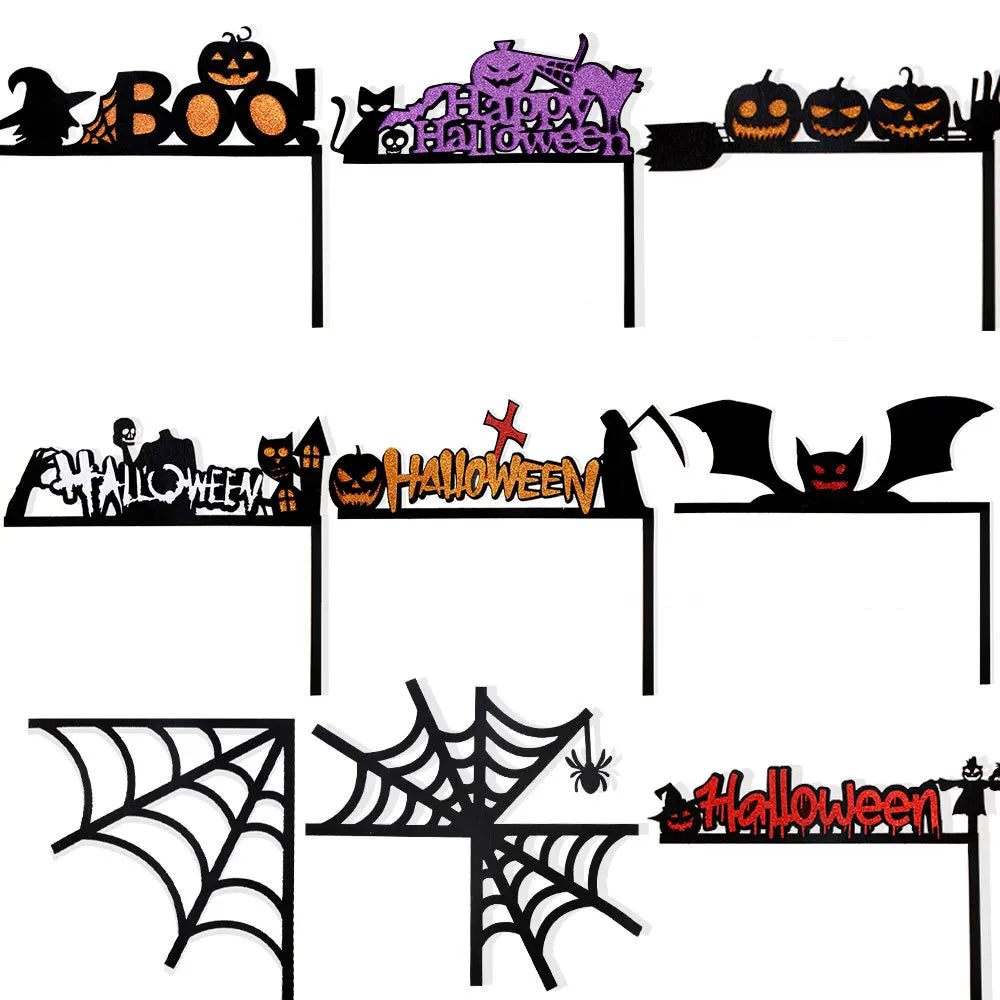 Halloween Door & Window Corner Sticker Decorations – Bats, Pumpkins & Spider Web Non-Woven Frame Decor – 10 Styles