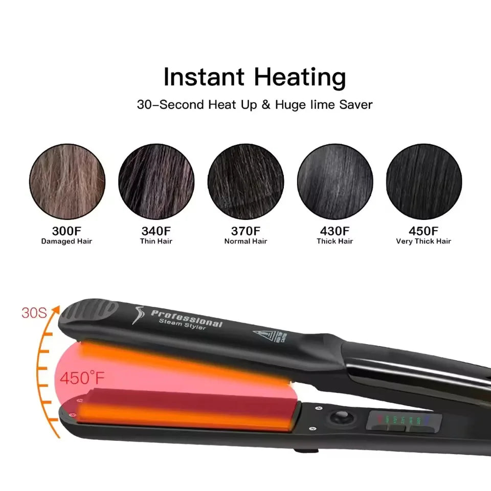 Professional Steam Hair Straightener Ceramic Flat Iron 450℉ Fast Heat  Oil Treatment Hair Care Tools