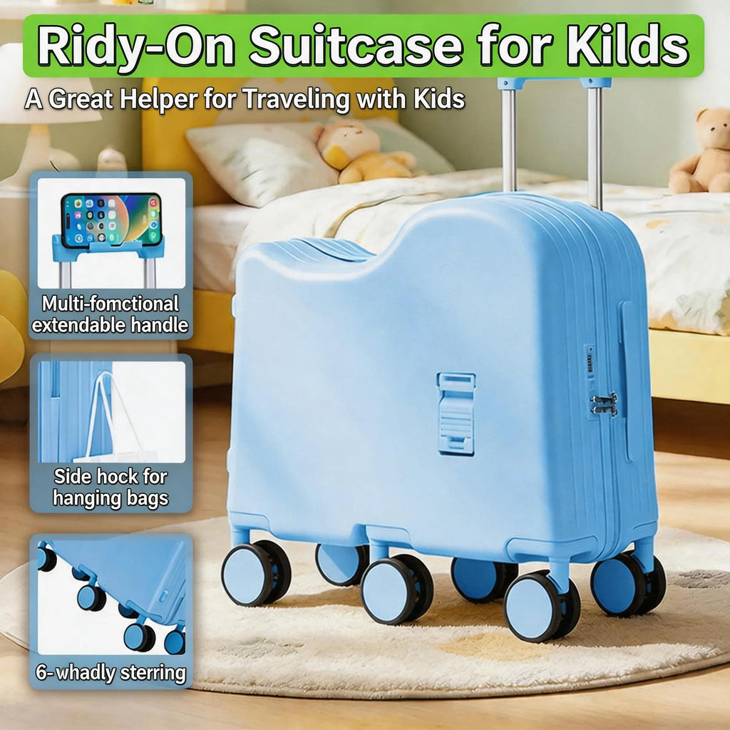 2026 New Kids Ride-On Luggage, Boys & Girls Mini Student 20 Inch Password Rolling Travel Suitcase