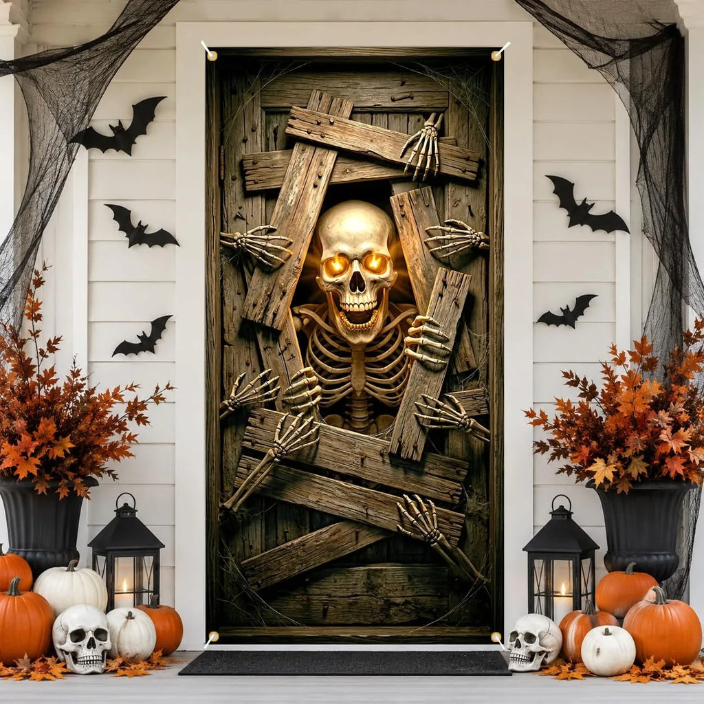 Halloween Skeleton Door Banner - Glowing Eyes, 90 x 180 cm