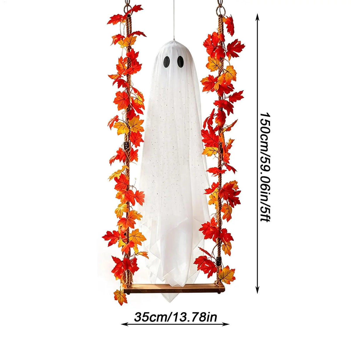 Halloween Porch Decor Glowing Swinging Ghost Prop Halloween Hanging Swing Ghost Decoration with Witch Hat Light-up for Yard