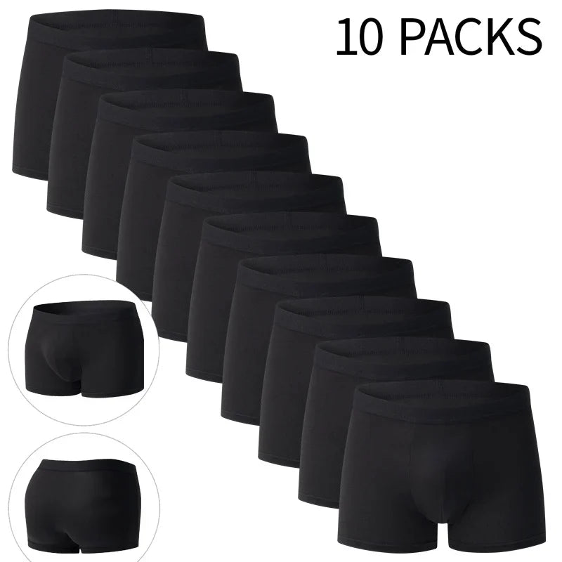4/10 Piece Men's Four Season Black Fashionable Casual Basic Versatile Underwear Boxer Shorts Plus Size Youth Sports Base Shorts