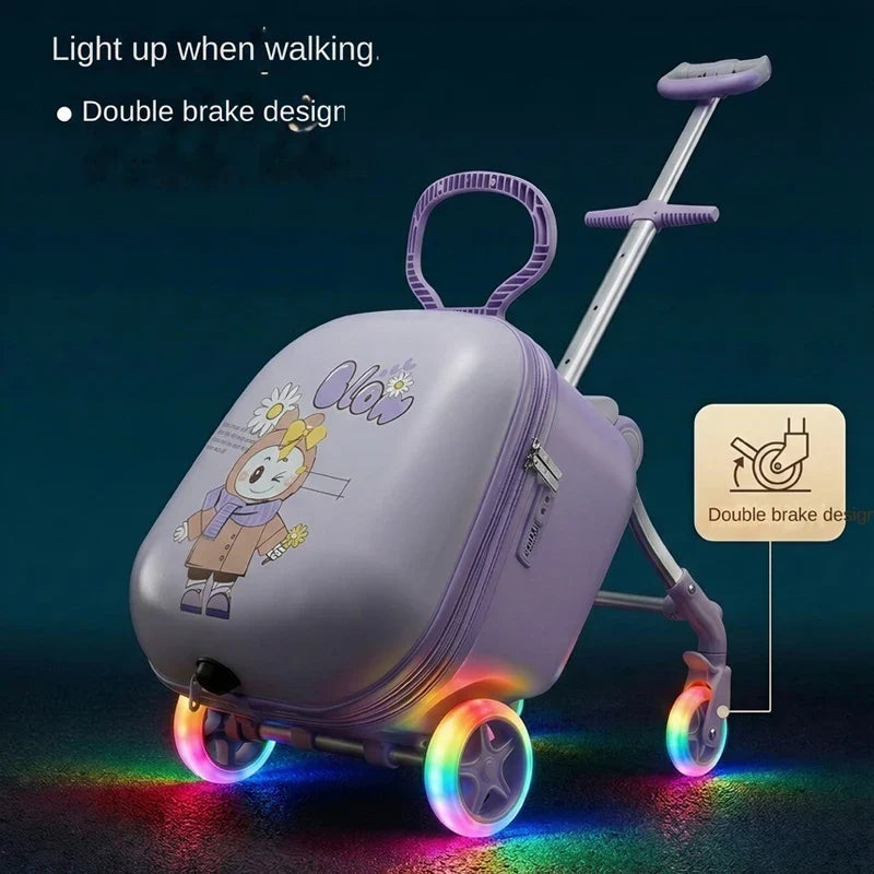 2026 New Children's Ride-On Suitcase with Sparkling Wheel 20 inch Carry-On Suitcase 2 in 1 Removable Handle Travel Luggage