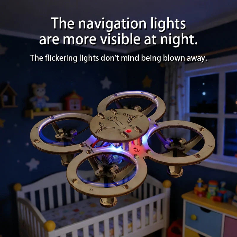 DIY Wooden Drone Kit Wooden Assembled Remote Control Toy Fixed Kit Remote Controlled Toys DIY Kit Training Quadcopters For Kids