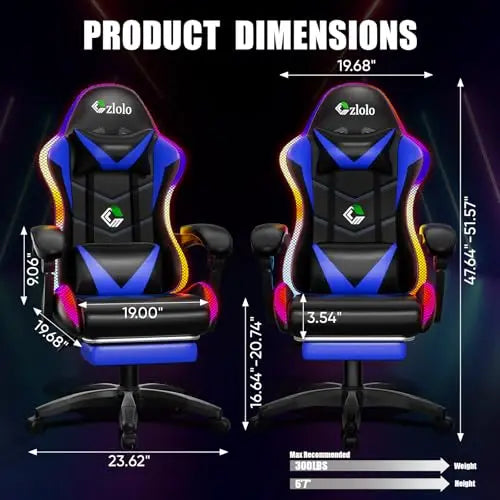 Gaming Chair, Racing Style RGB LED Lights Gaming Chairs for Adults and Kids, Lumbar Massager Gamer Chair, High Back