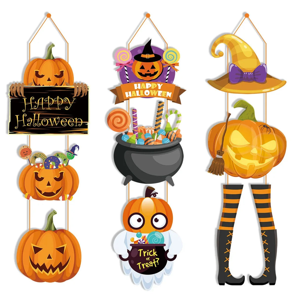 Halloween Door Hanging Pendant Decoration – Pumpkin with Magic Hat & Ghost Style for Window, Door & Party Scene Decor
