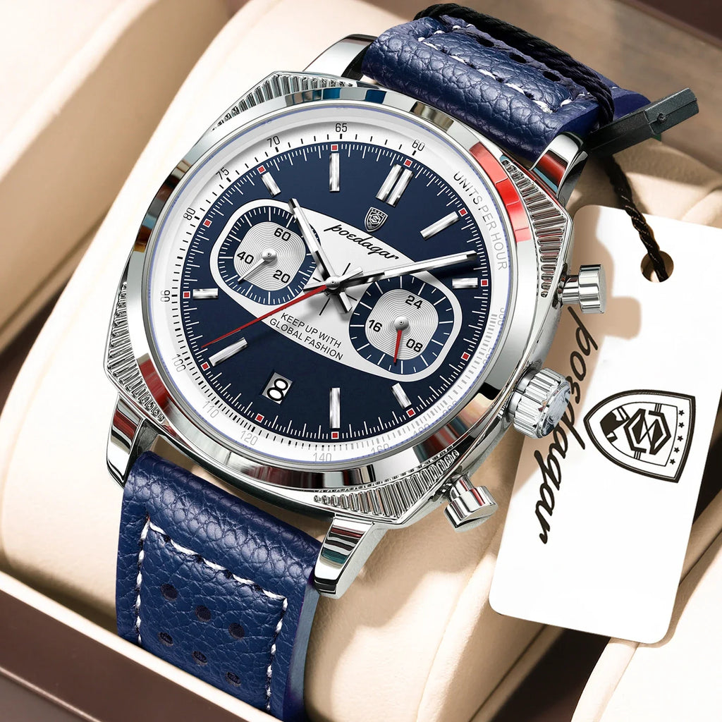 POEDAGAR Fashion Original Men Wristwatch Luminous Waterproof Date Chronograph Youth Man Clock Leather Sport High Quality Quartz Men's Watches Reloj