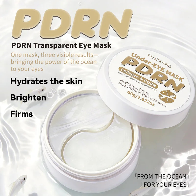 PDRN Eye Patches 60 Pcs，Clear Collagen Eye Mask For Dark Circle And Puffiness，Brightening Firming with Niacinamide HA Sodium