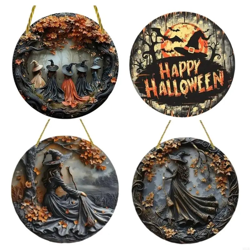 Halloween Wooden Door Sign with Witch Pattern